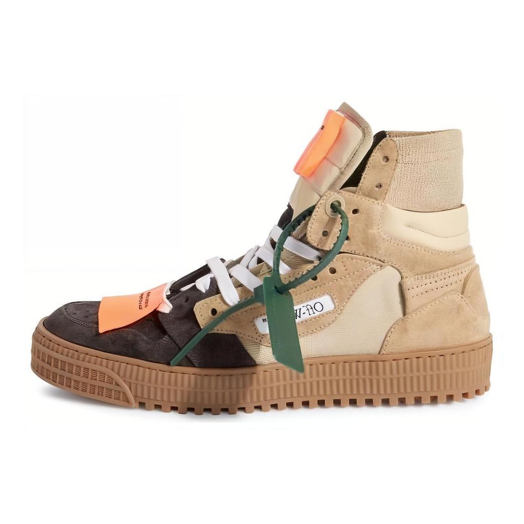 Off-White Canvas Round Toe Lace-Up High-Top Sneakers Men Sneakers Brown Black OMIA065F23LEA0036107
