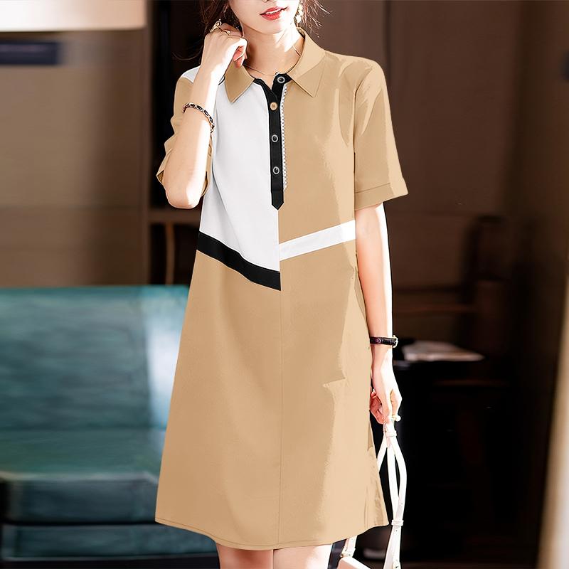ZANZEA Women Casual Turn Down Collar Short Sleeve Patchwork Dress