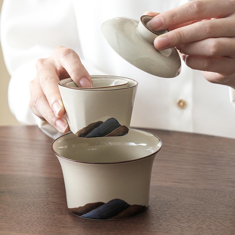 Wood Ash River Ceramic Travel Tea Set: 2-Cup Gongfu Set for Camping - Ideal Gift for Elders