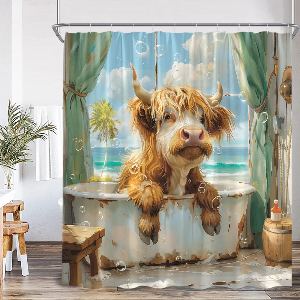 Lustige Badetiere Duschvorhänge Ziege Hochlandkuh Elefant Hund Schwein Badezimmerdekorationen Badetier Badewannenvorhang