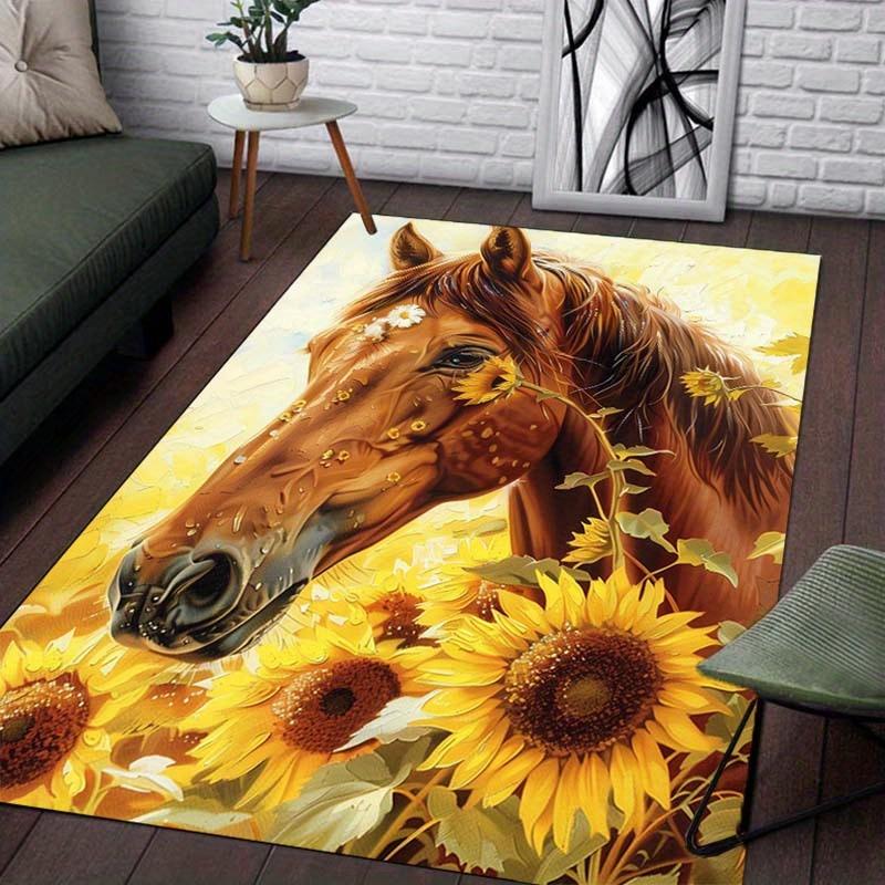 Sunflower Horse Rug: Cozy Living Room DecorUnique Animal Art Carpet for Home Décor Lovers Anti slip carpet can be machine washed