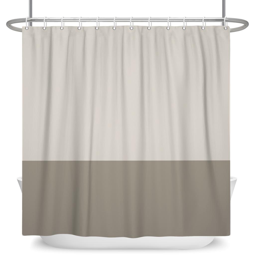 Minimalist Shower Curtain Neutral Two Tone Color Block Waterproof Bath Curtain For Bathroom Decor Polyester Fabric With Hooks