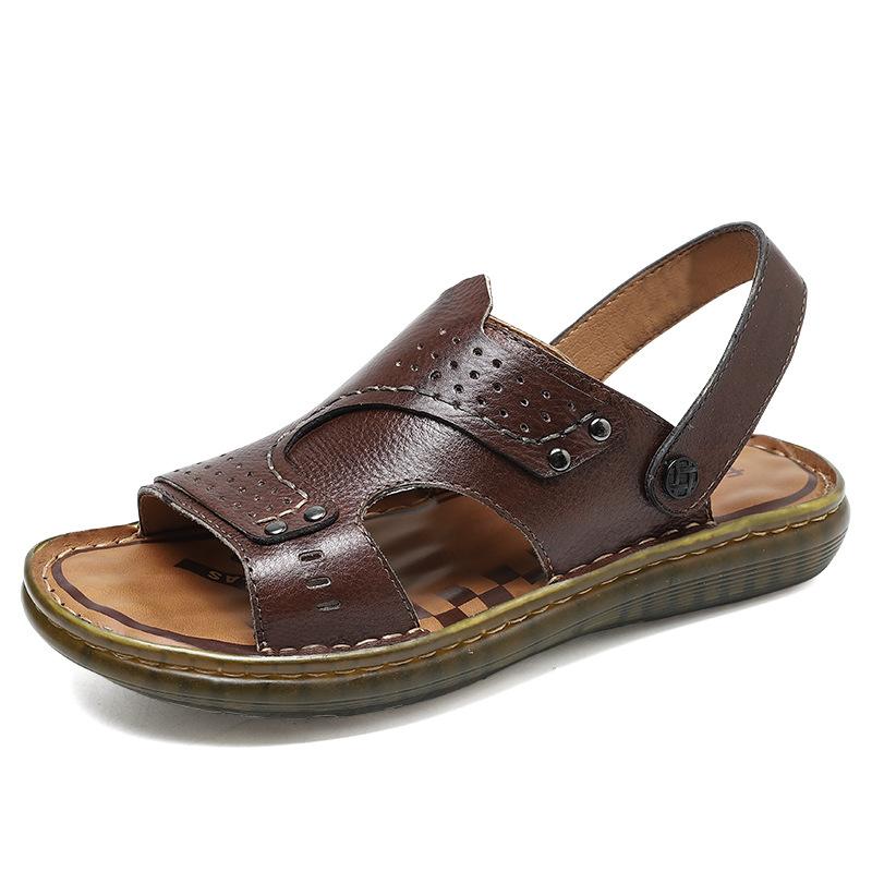 

Sandals men s 2025 new cowhide casual beach shoes men s leather non-slip summer wear sandals one pedal 45