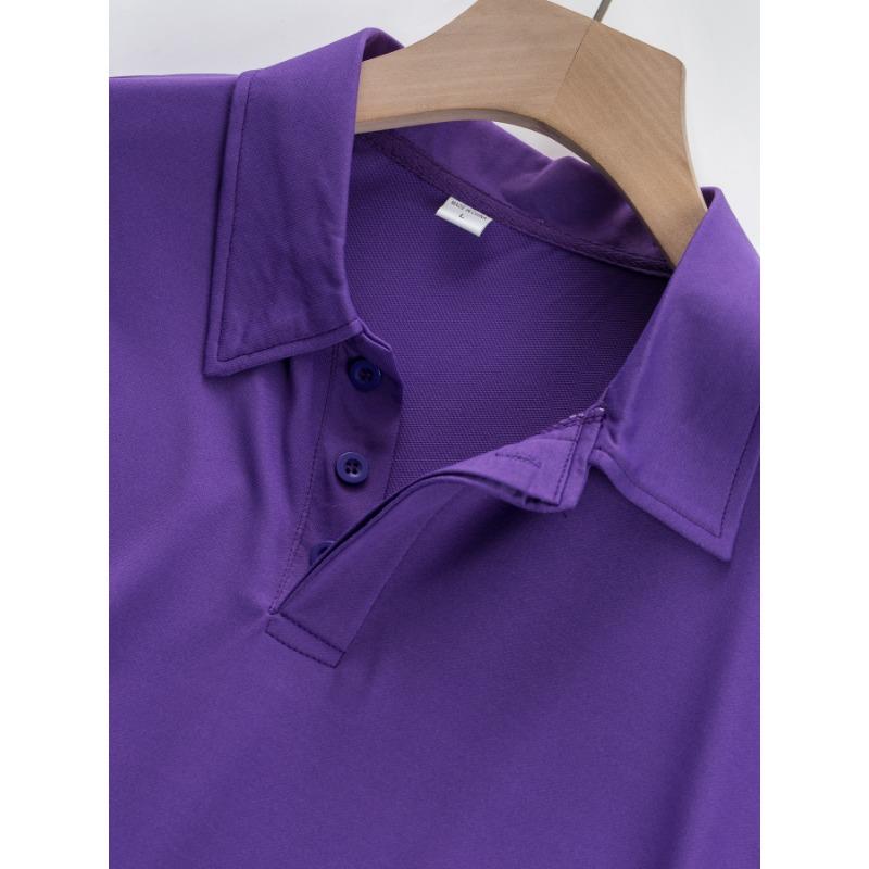 Mens Long Sleeve Casual Solid Color Polo Shirt Plus Size