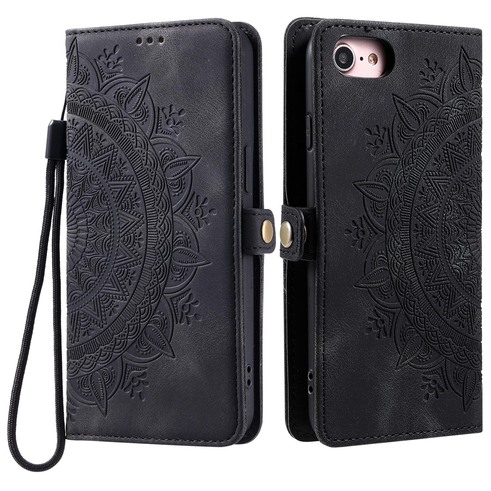 

Style 016 For iPhone 16e Case Skin Feel Totem Imprinted Wallet Leather Phone Cover Black