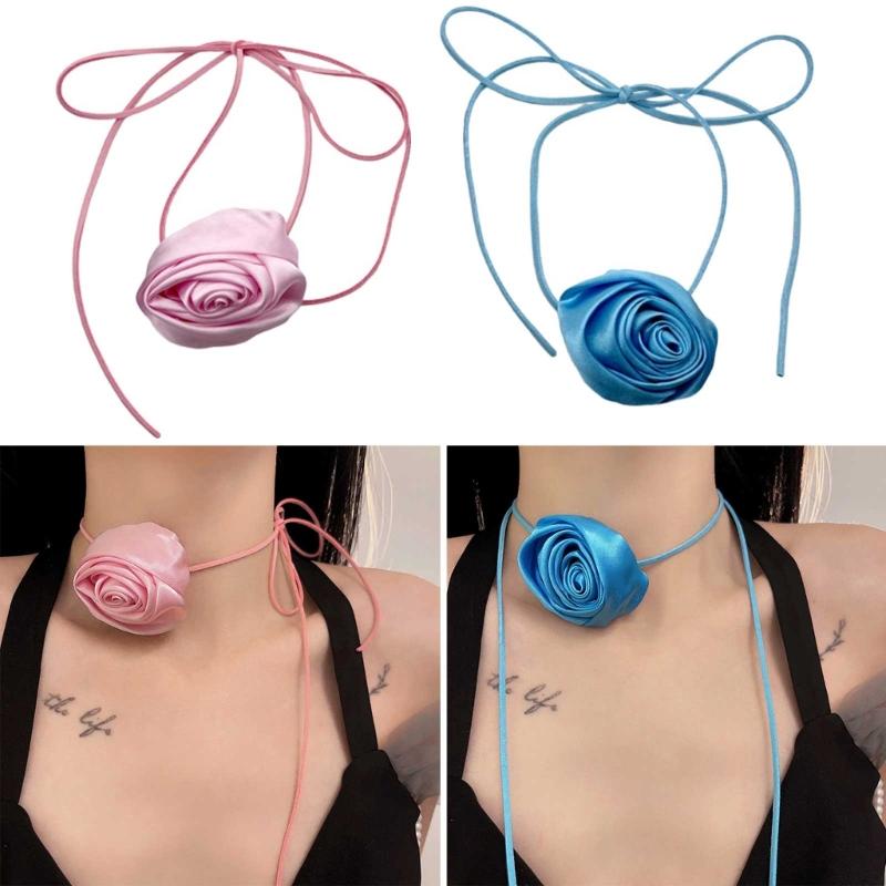 Stoffblumen-Halsketten Künstliche Rosenblumen-Choker Rosenblumen-Halsketten Hochzeitsschmuck Geschenk für Frauen Teenager Mädchen