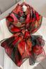 Black Scarf with a Colorful Leaf Pattern - Autumn Accent with a Touch of Exoticism