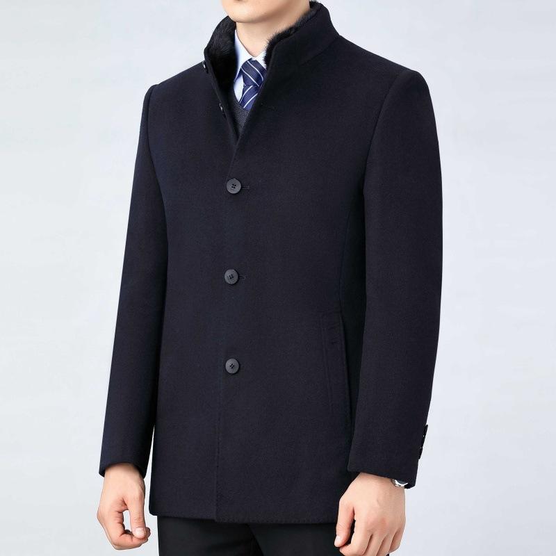 

Двустороннее кашемировое пальто с воротником из норки для мужчин, воротник-стойка, подкладка из пуха, шерстяное пальто среднего возраста, мужское шерстяное пальто 195