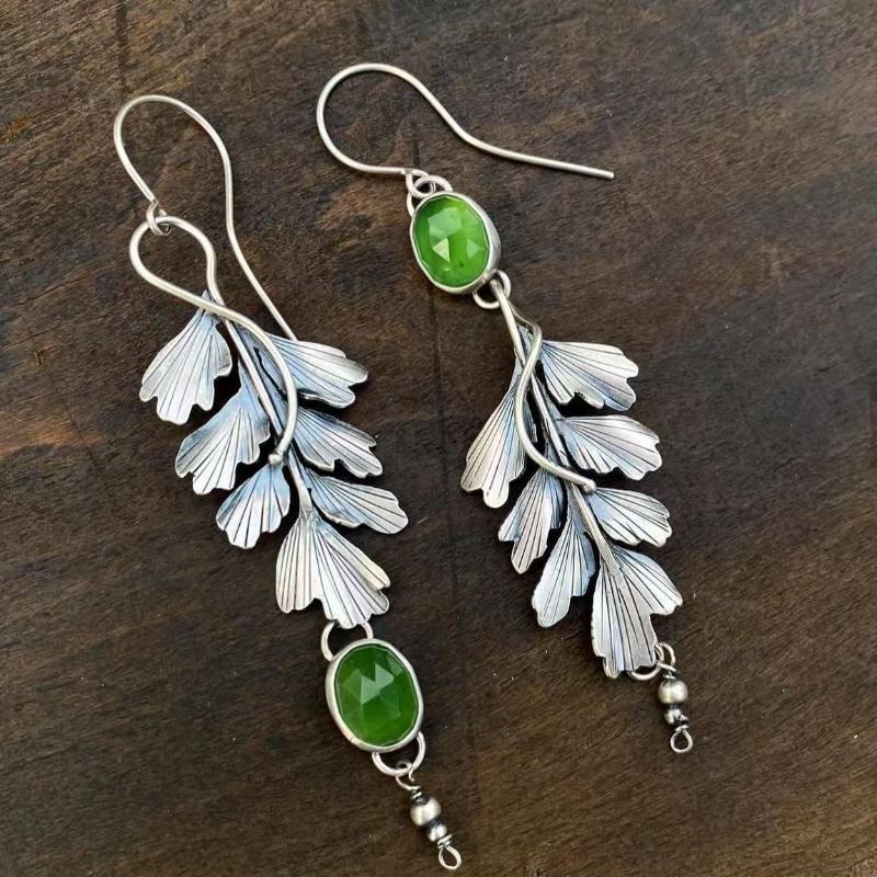 Vintage Leaf Hollow Earrings Geometric Creativity Silver Color Dangle Earrings For Women Jewelry