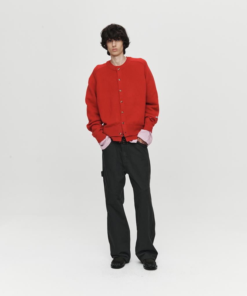 Heute Double Rib Crop Knit Cardigan (Red)