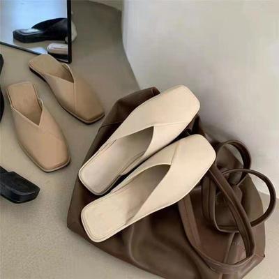 Summer Retro Semi-drag Loafers Woman Fashion Square Toe Low-heeled Toe Casual Outdoor Large Size Mules Women's Slippers Slip On