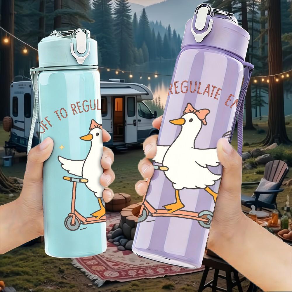 1PC Skateboard Goose Funny Cartoon 750ml Color Plastic Sports Water Bottle Leakproof Flip Straw Lid Suitable for Sports Office Home Use