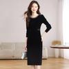 Velvet Hepburn Style Slim Black Formal Dress - Elegant Autumn/Winter Women's Long Dress