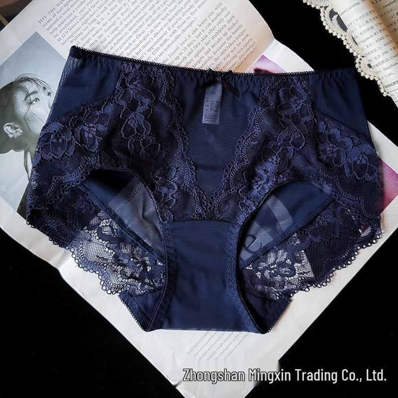 

High-Quality Women s Lace Mid-Waist Plus Size Underwear – Japan Korea Style L (105-125 jin) синий
