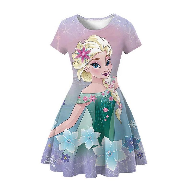 Children'S Skirt Princess Dress 2D Digital Printing Short Sleeve Girls Dress