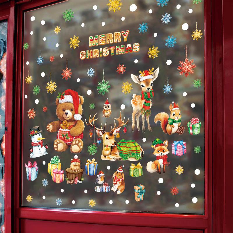 New Christmas Holiday Party Decoration Home Wall Sticker Self-adhesive Snowflake Cartoon Animal Children's Room Window