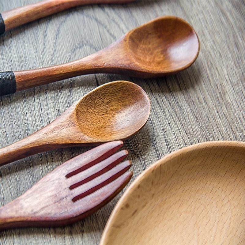 Winding Spoon-fork Creative Wooden Spoon Forks Set with Long Handle Kitchen Tools Tableware