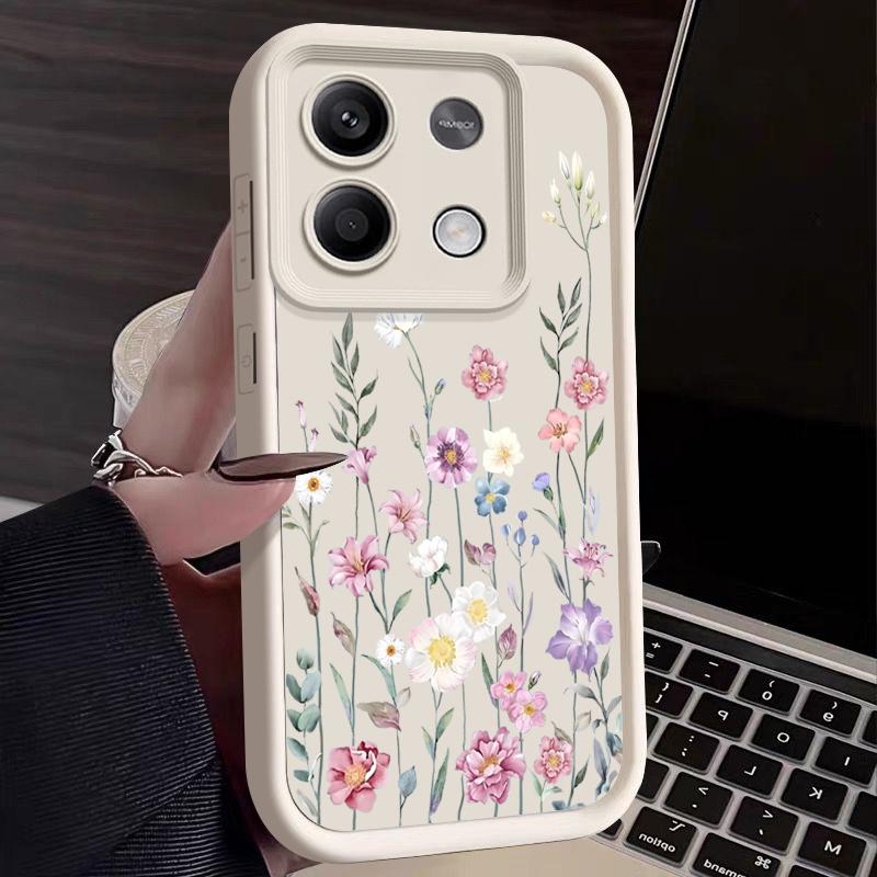 Barevný květinový vzor měkké matné pouzdro na telefon pro Xiaomi 14T 13T Poco F6 X6 Pro Redmi Note 14 Pro 13 12 11 10 TPU nárazuvzdorný kryt objektivu