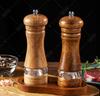 WXCOO 6inch Wood Salt Pepper Grinder Manual Salt Shakers Kitchen BBQ Cooking Adjustable Ceramic Rotor Salt Grinding Bottle Set