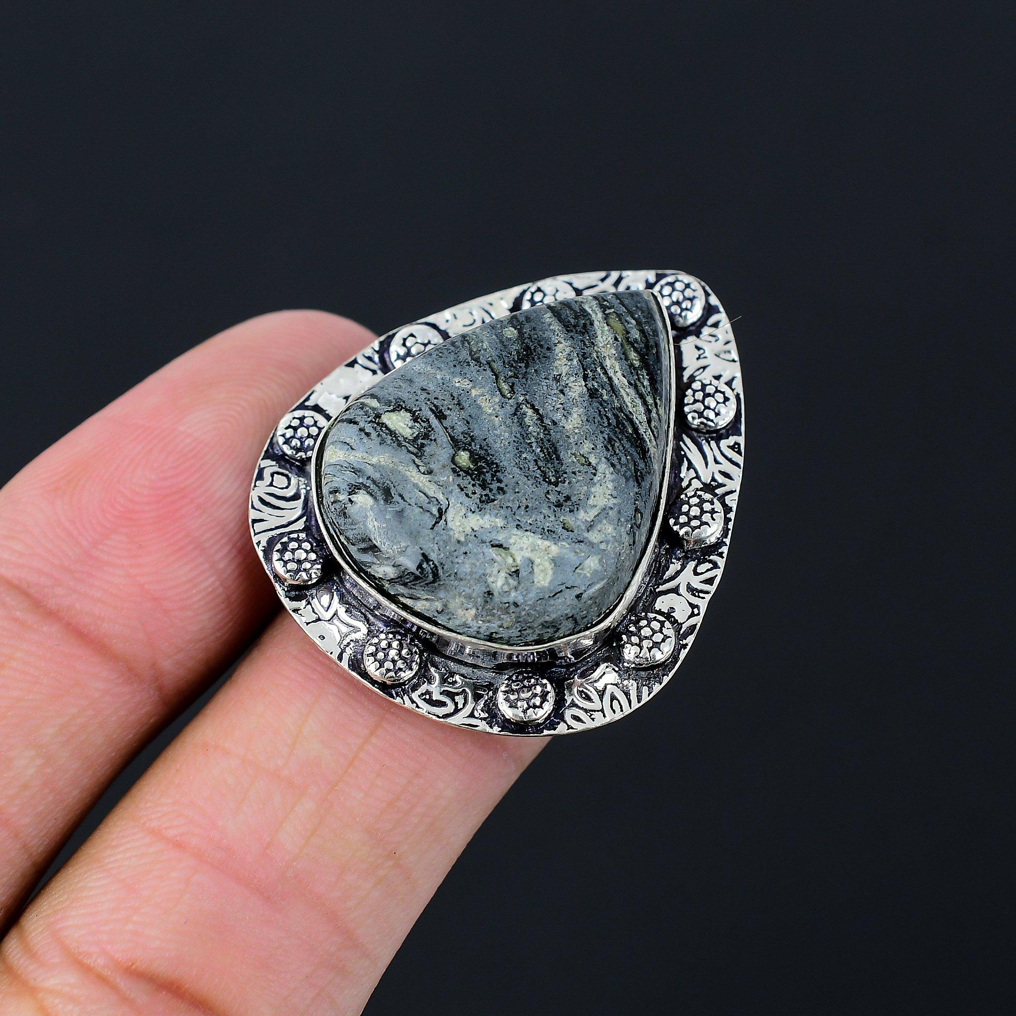 Mothers day Sale Sterling Silver Kambaba Jasper Stone Wife Promise Ring Size 8.5 8.5