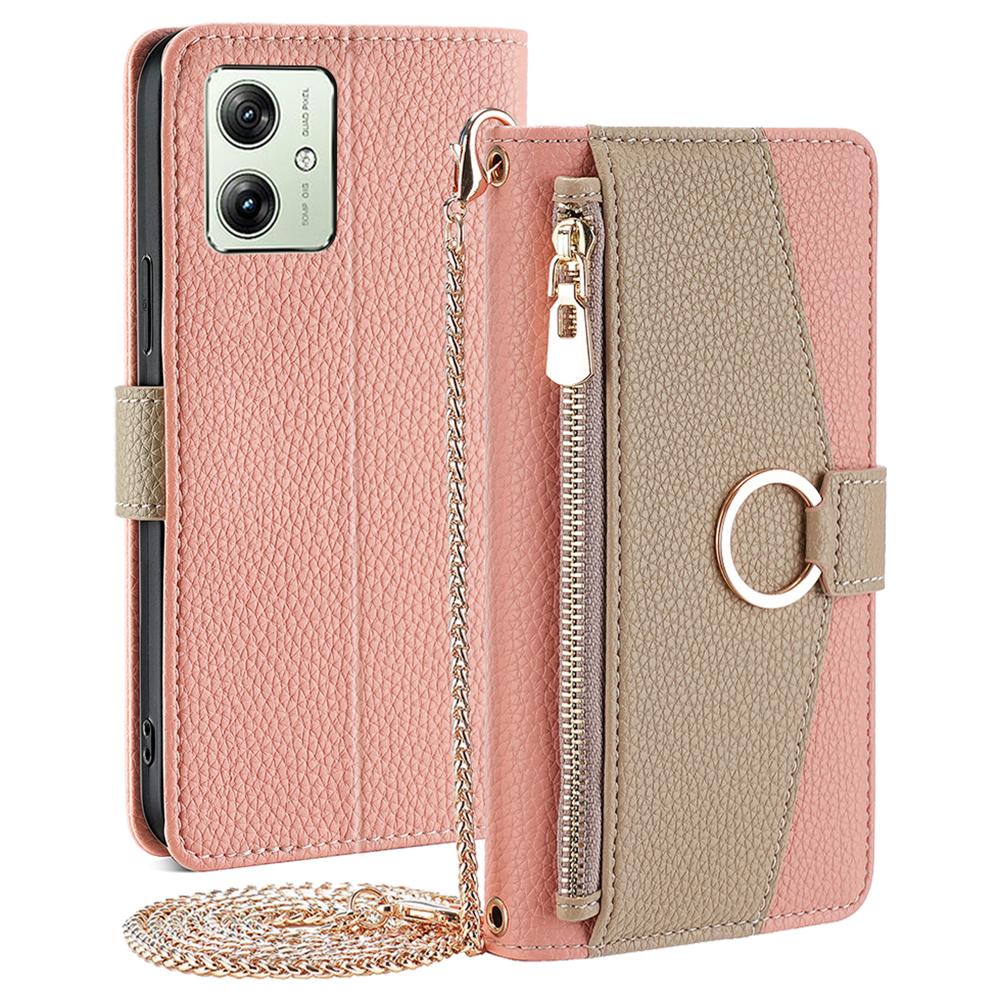 For Motorola Moto G54 5G Case PU Leather Zipper Wallet Phone Cover with Makeup Mirror
