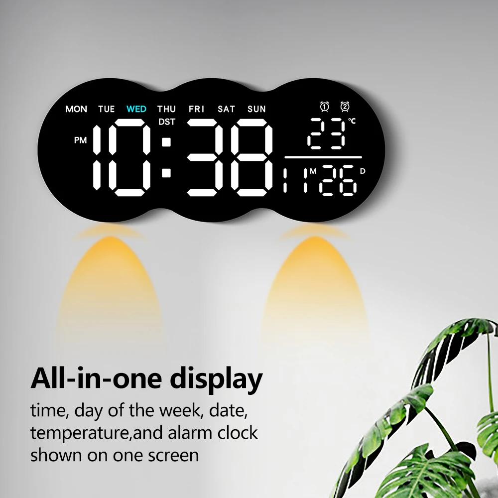 New Multi-Functional Clock Wall Lamp Time Temperature and DST Alarm Display Ambient Spotlights Remote Control LED Wall Clock