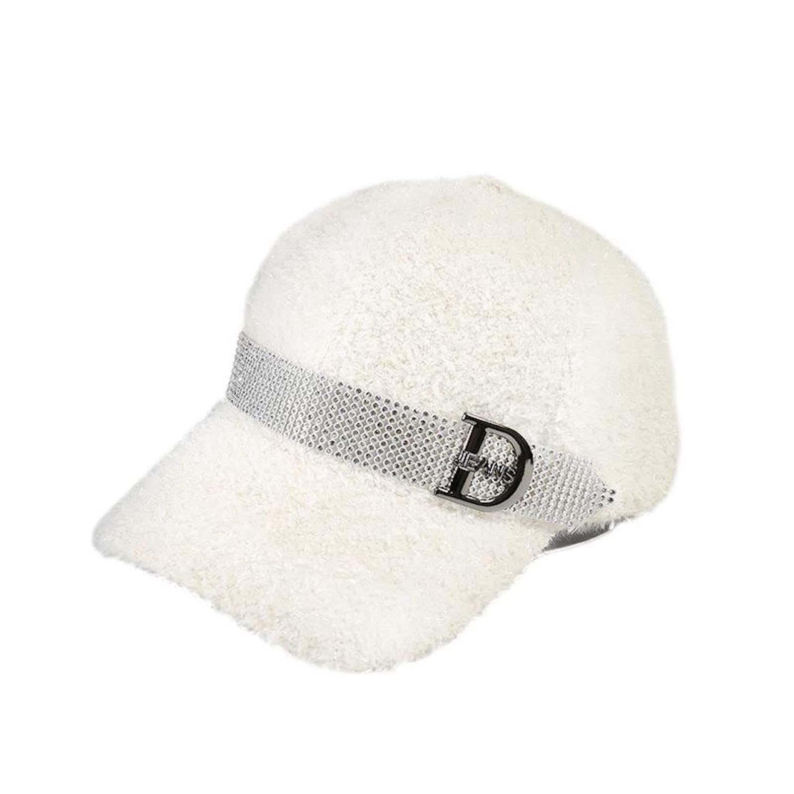 

Glitter Cap Cute Hat Rhinestone Fluffy One Point Warm Black White Golf [Morris coo] Women s (JP, Alphabet, M, White)