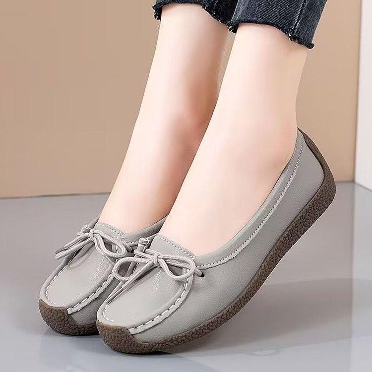 2025 New Spring Doudou Shoes Women's Beef Tendon Soles Single Shoes One Pedal Mother Shoes Casual Flat Work Shoes