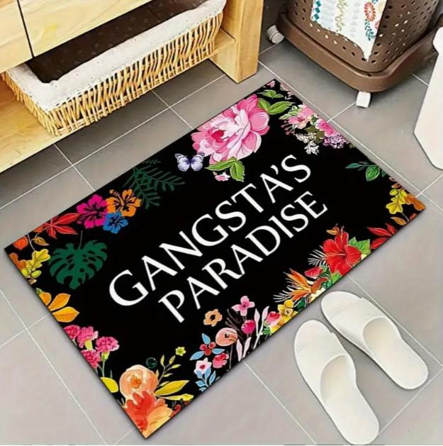 

Gang Paradise Tropical Floral Doormat Indoor And Outdoor Office Game Room Black Colorful Carpet Flowers Home Decor Area Mat 40x60cm