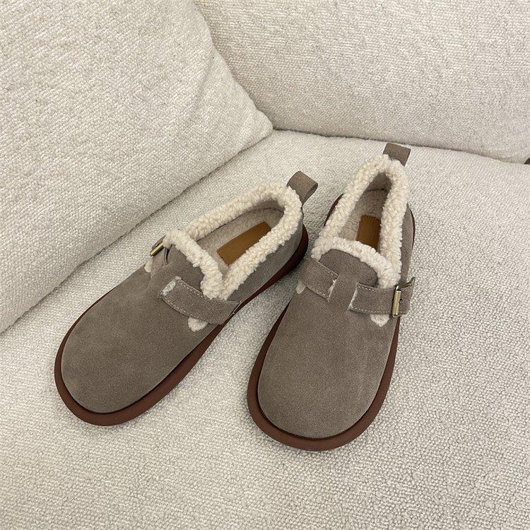Herbst und Winter Neuer Stil Schuhe Plüsch Baumwollschuhe für Draußen Retro Braun Plüschschuhe für Damen