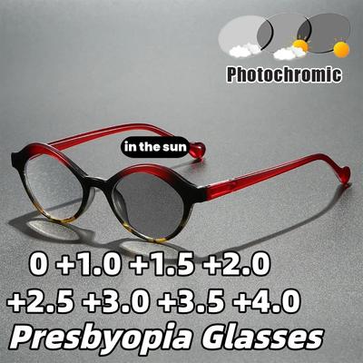 Oval-Frame Photochromic Anti-Blue Light Reading Glasses Ultra-Lightweight High-Definition Presbyopia Eyewear Diopter 0 To +4.0