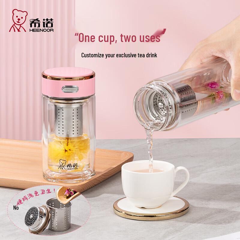 Heenoor XN-601M Antibacterial Double-Layer Glass Tea Cup