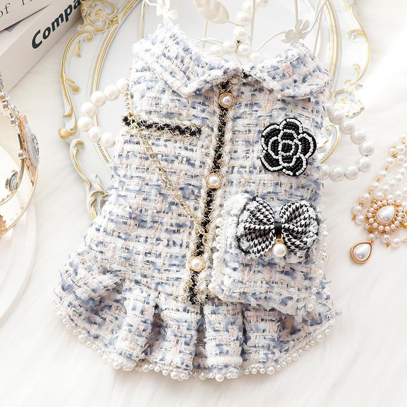 Elegant Princess Dog Winter Checkered Pattern Luxury Brand Hand Washable Pet Clothing (Blue,Xs) синий
