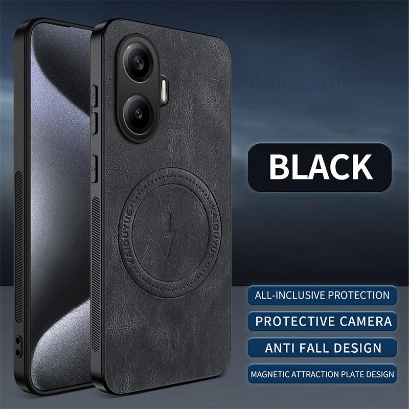 Luxury PU Leather Silicone Phone Case For Xiaomi Redmi Poco M7 Pro For Magsafe Wireless Charger Cover For Xiaomi 14T Pro Redmi A5 Turbo 4 Pro Shell