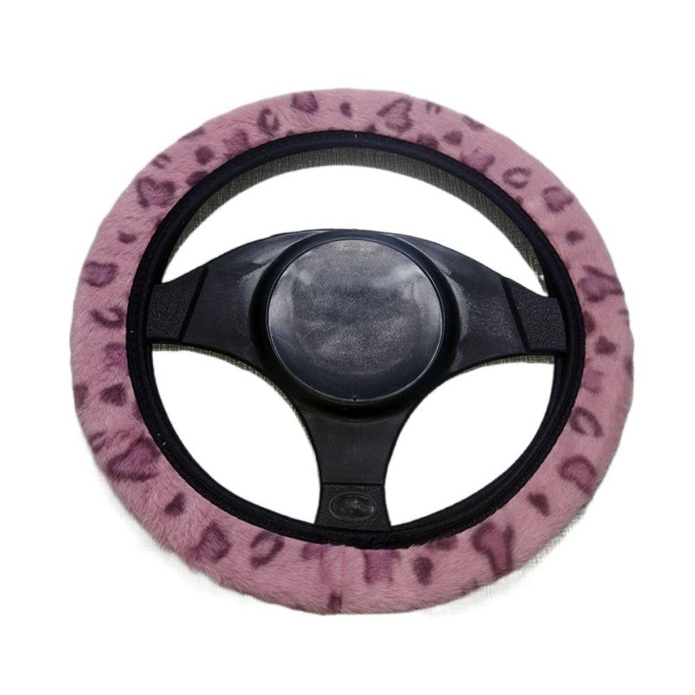 Warm&Cozy Car Steer Wheel Protector Leopard Heart Print Winter Teering Wheel Cover  Women Men