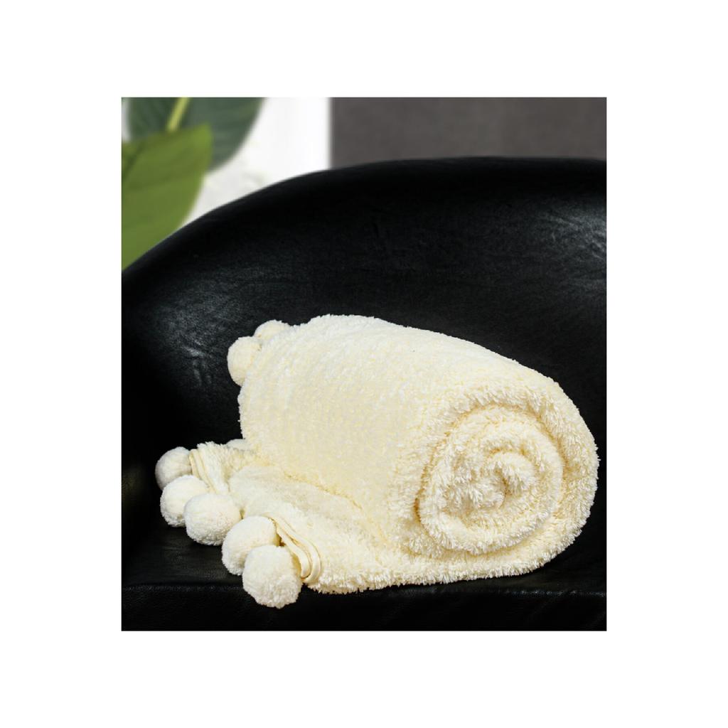 200 x 220 cm große Plüsch-TV-Decke mit Pompon (100 % lokal)