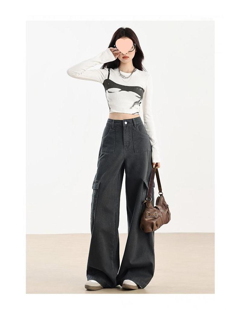 Women's Brown Velvet Wide-Leg Cargo Pants with Multi-Pockets - Spring 2025 Hiking & Casual Wear