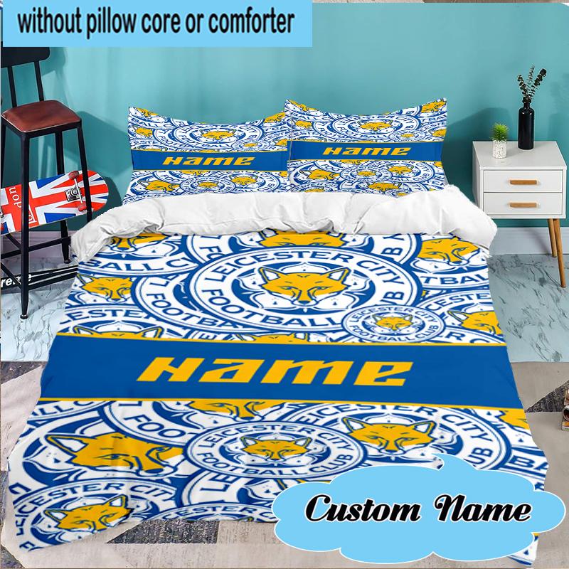 Custom Name Leicester FC Crest Bedding Set 3pcs, Bedding Set Including 1pc Duvet Cover And 2pcs Pillowcases for Bedroom, Dormitory Gift