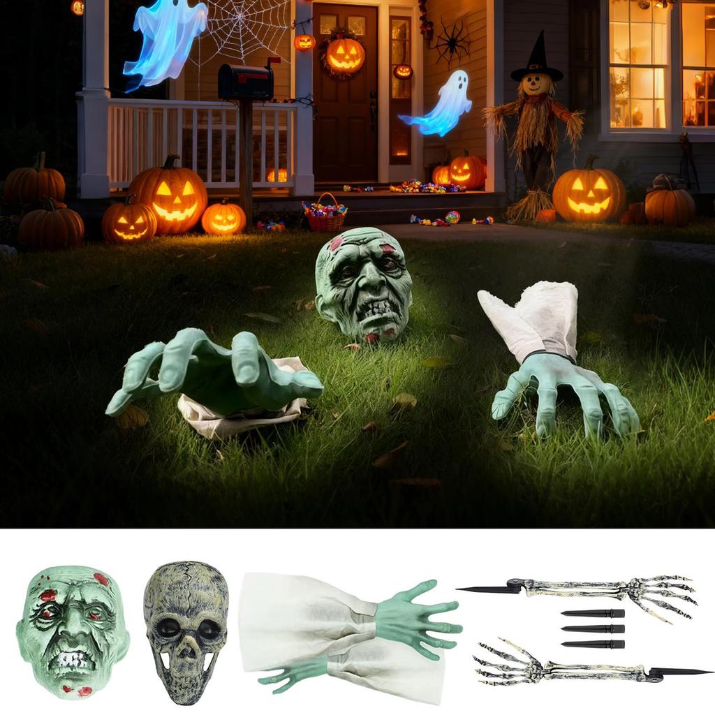 3pcs Halloween Outdoor Skeleton Decor Realistic Skull Ornaments Props Skeleton Coming Out Of Ground Ground Breaker Skeleton