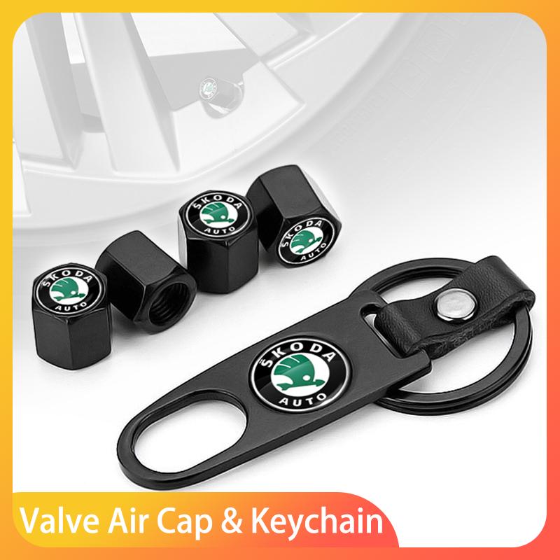 Car Wheel Tire Valve Stems Cap With Keychain Keyring Badge For Skoda Sharp Sharp crystal Sharp Rapid speed Pye Ye Di trunk BI7