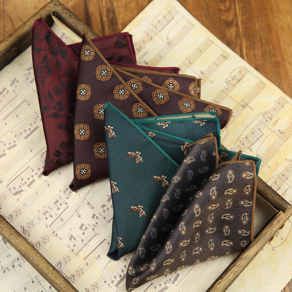 Men's Coffee Floral Pocket Square - Tuxedo Accessory with Small Pattern