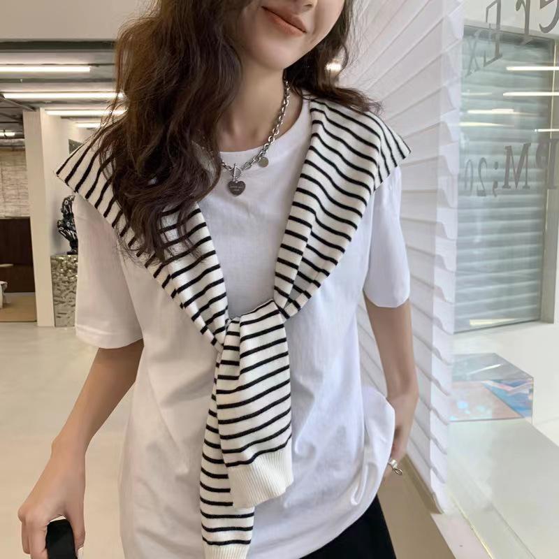 Damenbluse Schultern Koreanischer Stil Gestrickter Schal Falscher Kragen Umhang Geknoteter Schal Streifen Nackenschutz Schal Kleidung Dekoration