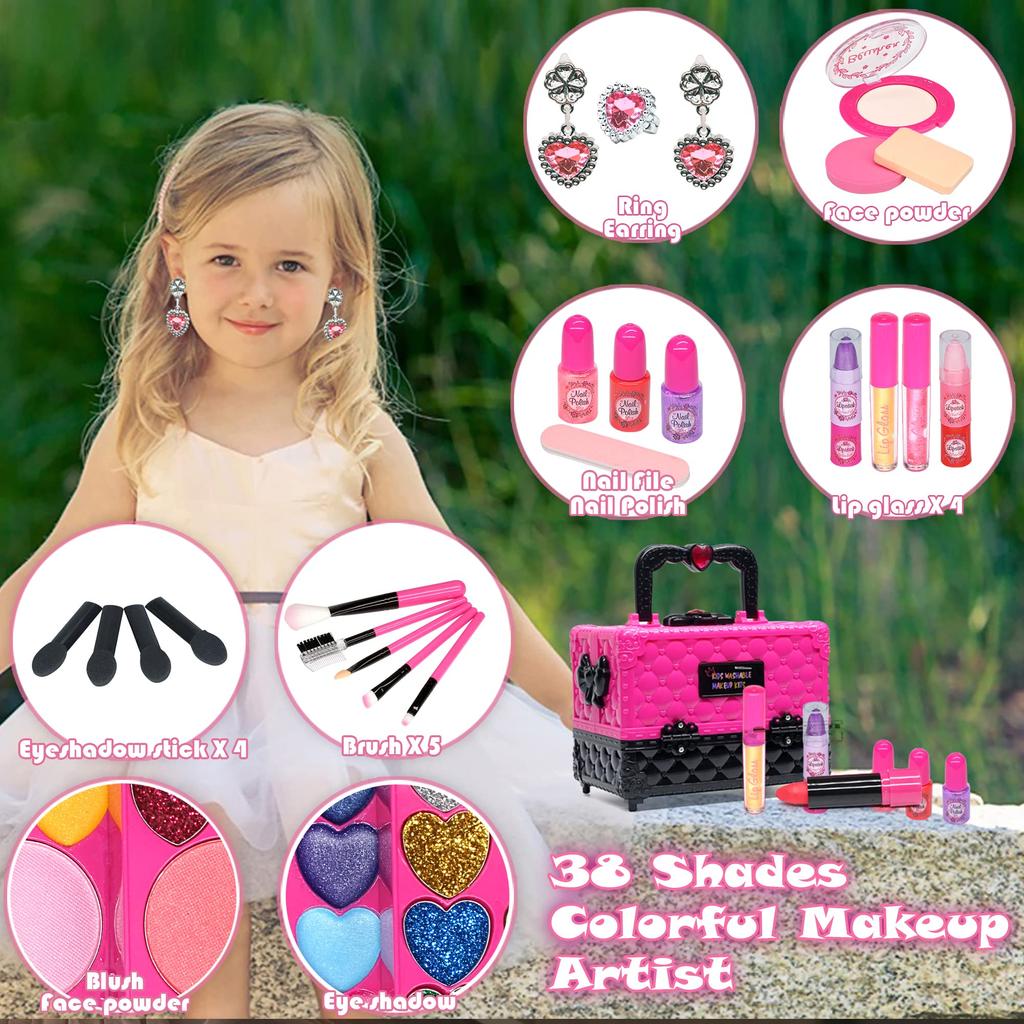 Kids Makeup Kit for Girls Washable Kids Makeup Kit with Realistic Makeup for Little Pretend Play Makeup Perfect for Toddlers Ages Gift Idea - Girls,