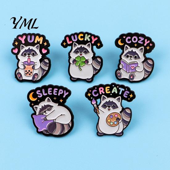 Bags Metal Pins Cartoon Raccoon Brooch Pin, Animal Decorative Enamel Badge, Alloy Scarves Lapel Pin for Jackets Backpacks Hats