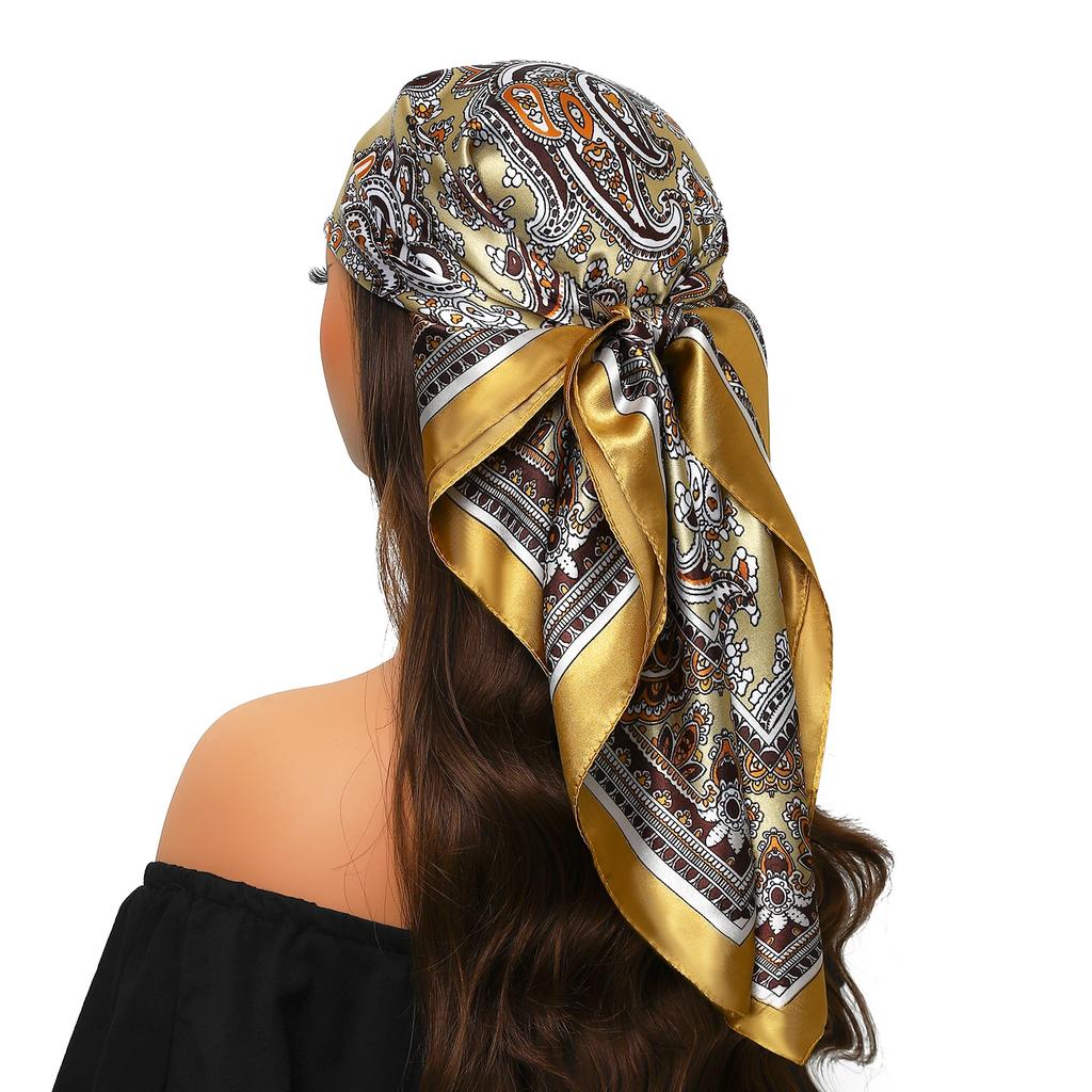 Head Scarf Women Luxury Brand Square 90*90cm Silk Foulard Satin Bandana Cheveux Soft Neckerchief Hijab Hair Scarves For Ladies