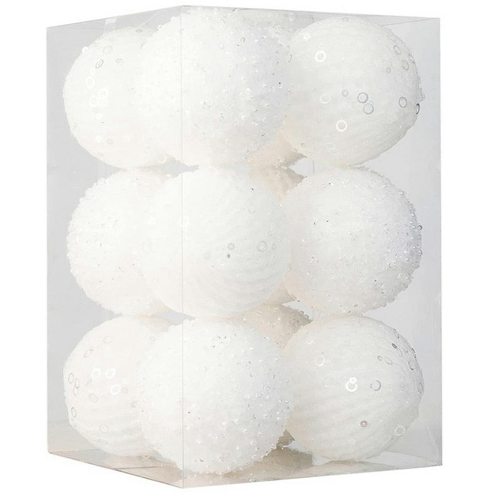

12Pcs/Set 8cm Christmas Ball Foam + Plastic Xmas Tree Decoration Holiday Hanging Ornament A