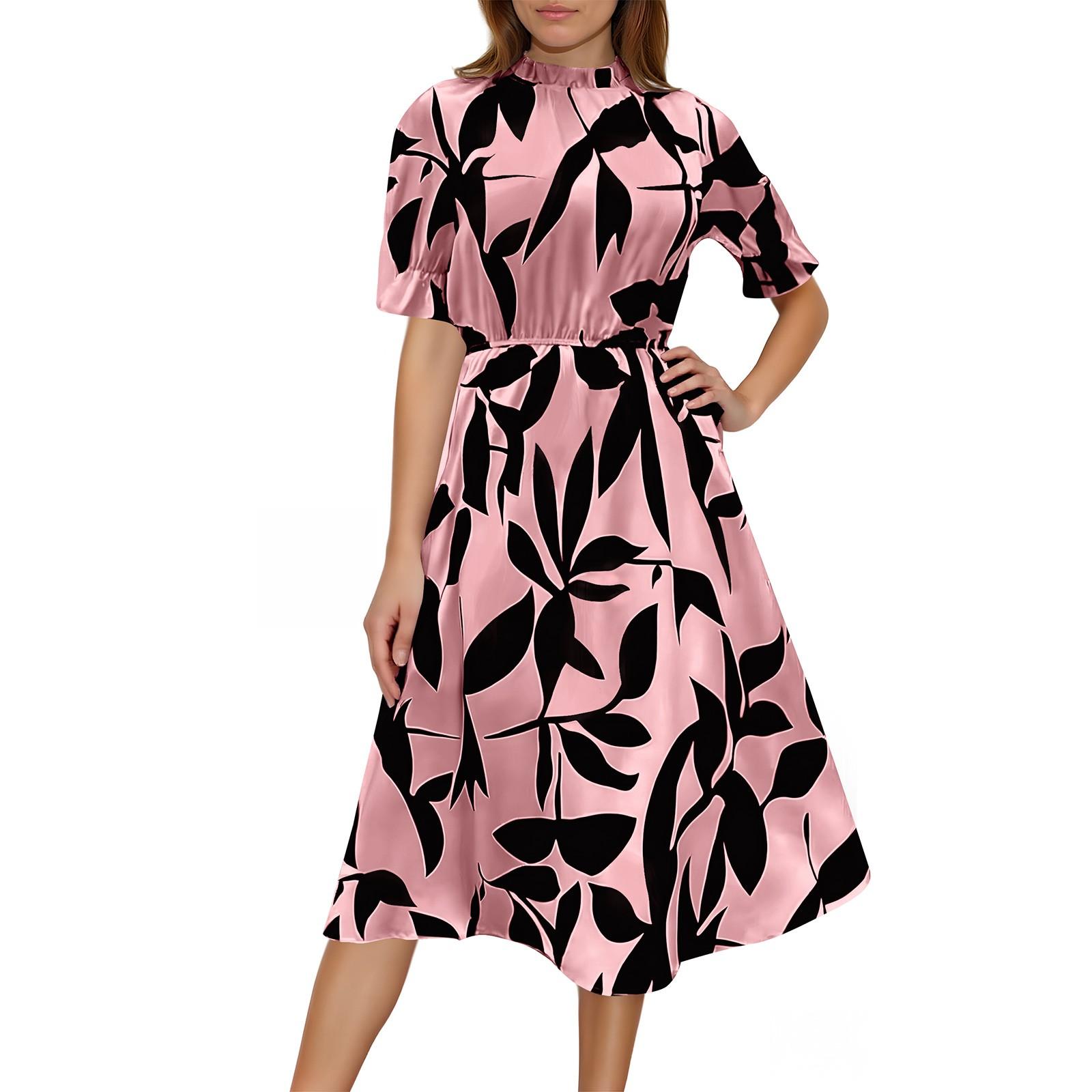 

Длинная юбка с короткими рукавами, круглым вырезом и оборками L розовый