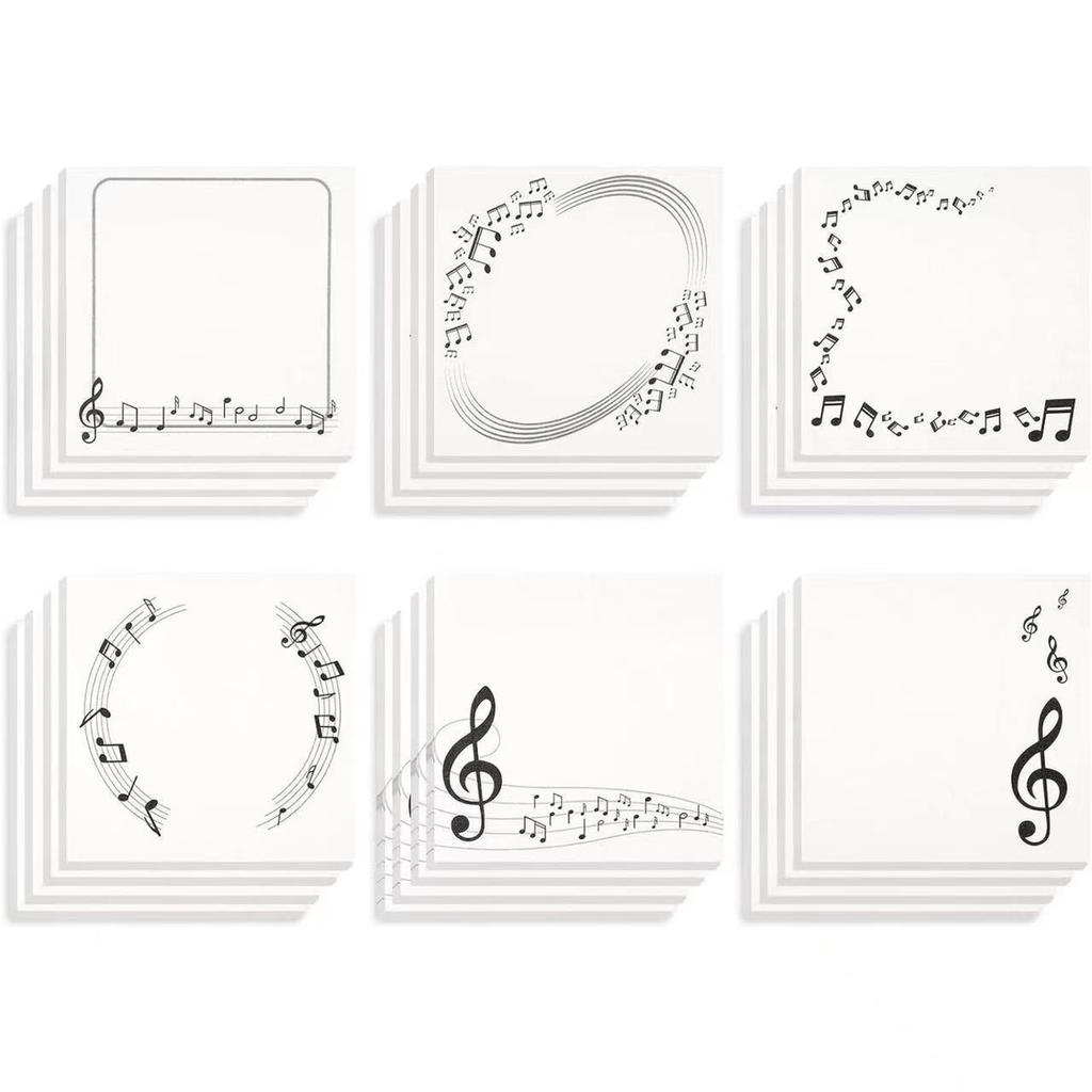 6Pcs Music Sticky Notes Notepads for Teacher Gifts Wedding Concert Party Giveaways Notes Message Reminder School Supplies