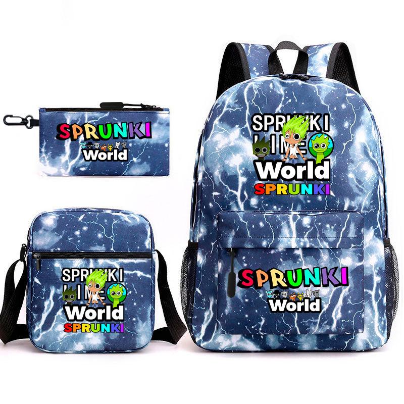 New rhythm box game merchandise primary school bag sprunki cartoon starry sky backpack 3-piece set D