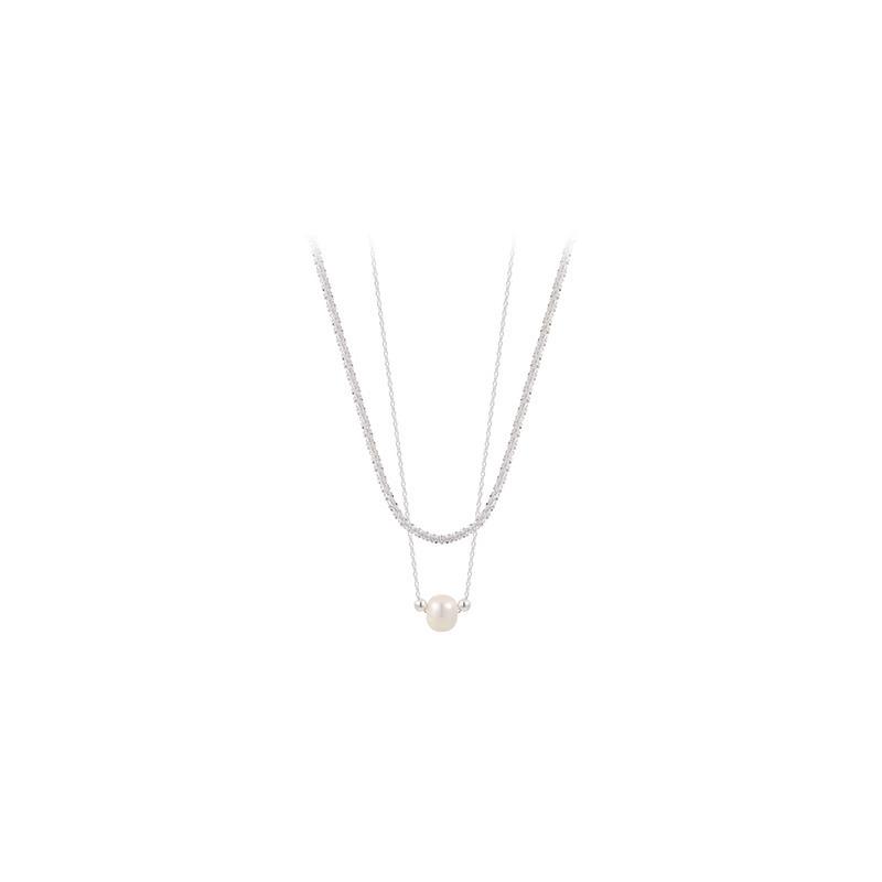 Colier la modă cu perle de apă dulce cu două straturi: Lanț de claviculă strălucitor, în stil rece pentru femei